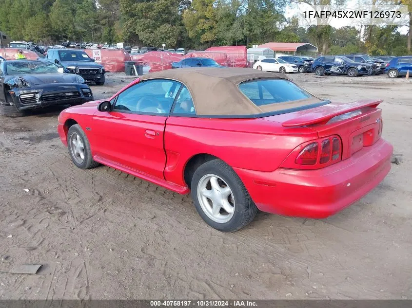 1998 Ford Mustang Gt VIN: 1FAFP45X2WF126973 Lot: 40758197