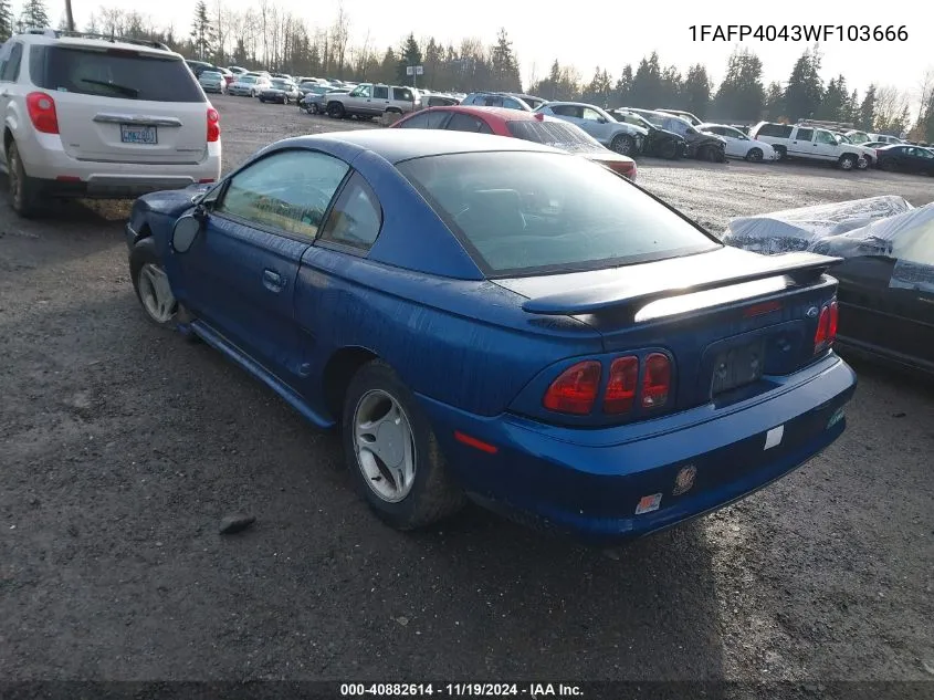 1998 Ford Mustang VIN: 1FAFP4043WF103666 Lot: 40882614