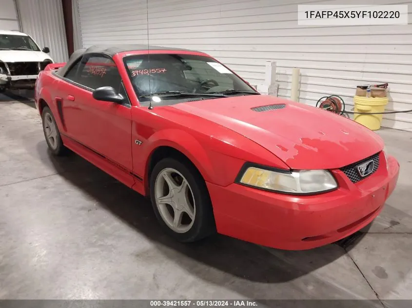 2000 Ford Mustang Gt VIN: 1FAFP45X5YF102220 Lot: 39421557