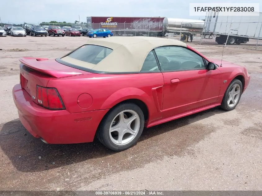 2000 Ford Mustang Gt VIN: 1FAFP45X1YF283008 Lot: 39706939