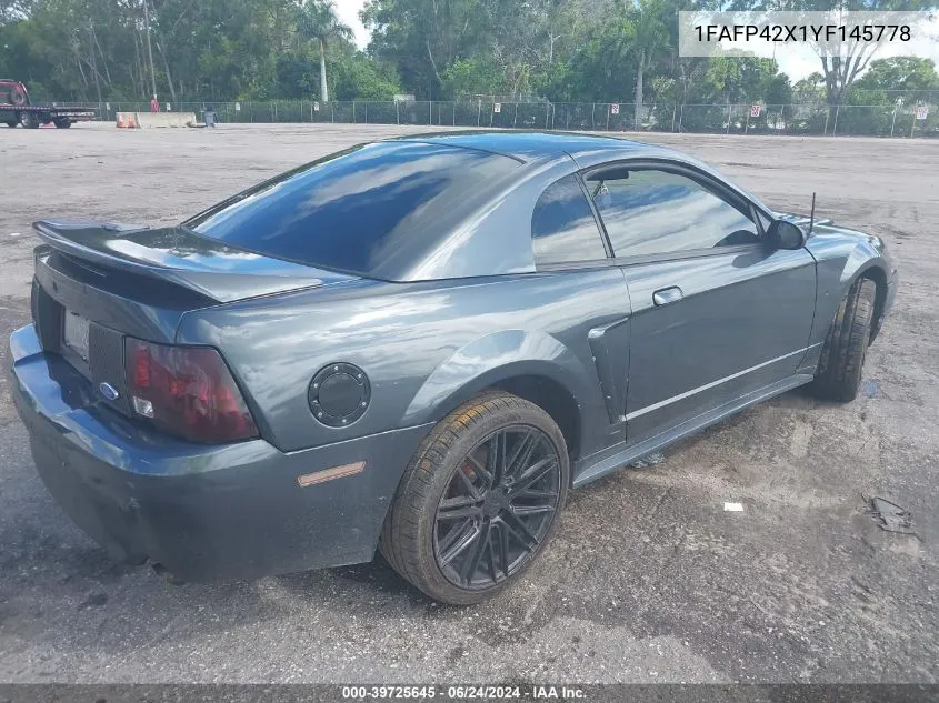 2000 Ford Mustang Gt VIN: 1FAFP42X1YF145778 Lot: 39725645