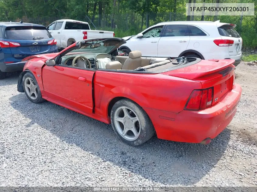 2000 Ford Mustang Gt VIN: 1FAFP45XXYF206301 Lot: 39811442