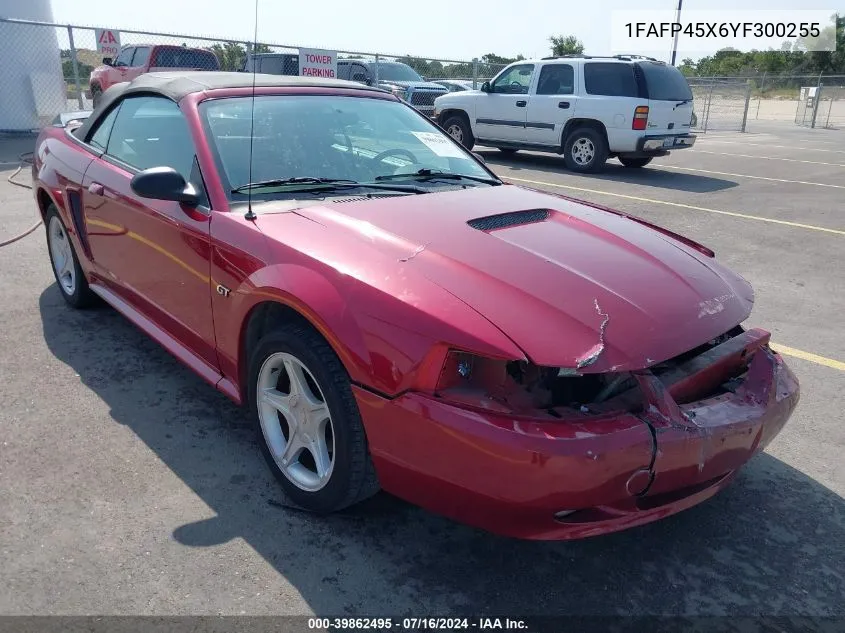 2000 Ford Mustang Gt VIN: 1FAFP45X6YF300255 Lot: 39862495