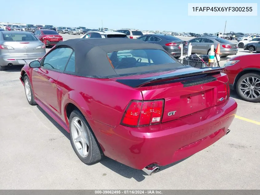 2000 Ford Mustang Gt VIN: 1FAFP45X6YF300255 Lot: 39862495