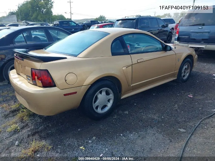 2000 Ford Mustang VIN: 1FAFP4040YF109153 Lot: 39940429