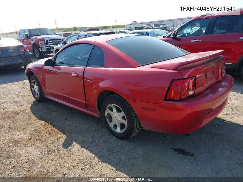 2000 Ford Mustang VIN: 1FAFP4048YF291541 Lot: 40216136