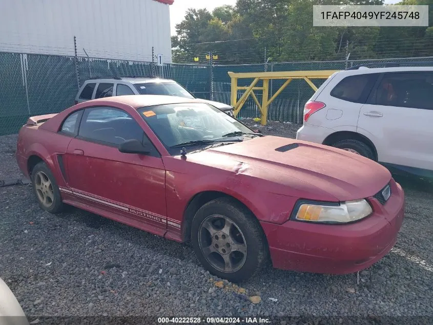 2000 Ford Mustang VIN: 1FAFP4049YF245748 Lot: 40222528