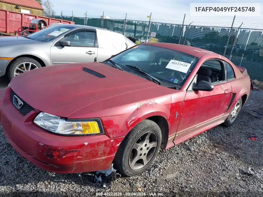 2000 Ford Mustang VIN: 1FAFP4049YF245748 Lot: 40222528