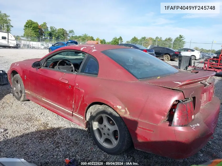 2000 Ford Mustang VIN: 1FAFP4049YF245748 Lot: 40222528