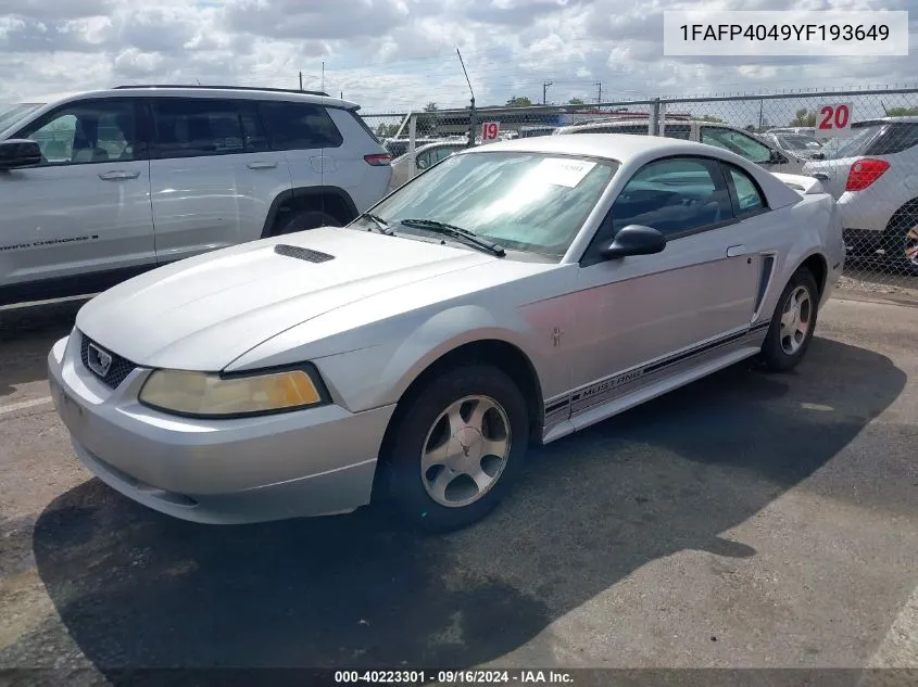 2000 Ford Mustang VIN: 1FAFP4049YF193649 Lot: 40223301