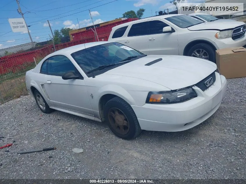 2000 Ford Mustang VIN: 1FAFP4040YF195452 Lot: 40226013