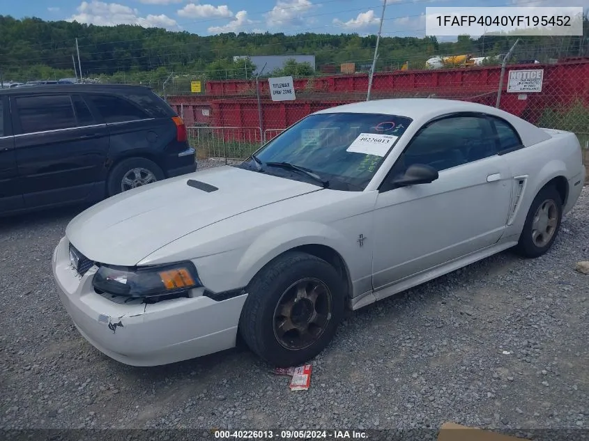 2000 Ford Mustang VIN: 1FAFP4040YF195452 Lot: 40226013