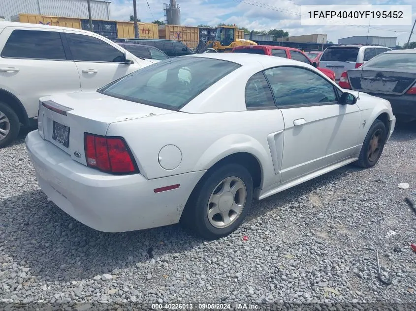 2000 Ford Mustang VIN: 1FAFP4040YF195452 Lot: 40226013