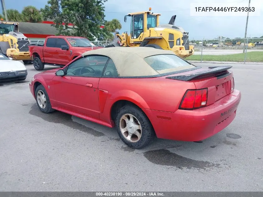 2000 Ford Mustang VIN: 1FAFP4446YF249363 Lot: 40238190