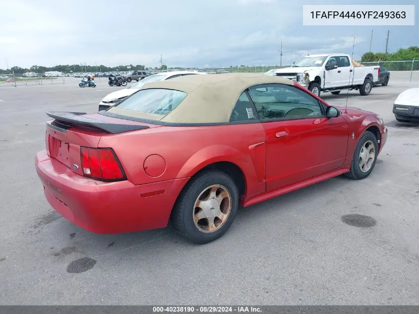 2000 Ford Mustang VIN: 1FAFP4446YF249363 Lot: 40238190