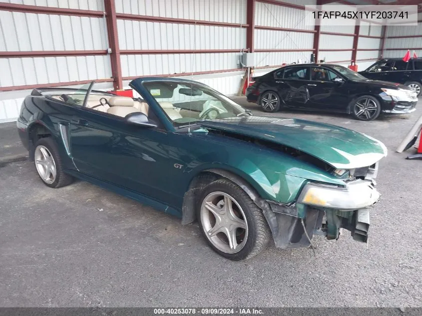 2000 Ford Mustang Gt VIN: 1FAFP45X1YF203741 Lot: 40253078