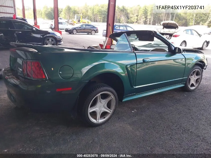 2000 Ford Mustang Gt VIN: 1FAFP45X1YF203741 Lot: 40253078