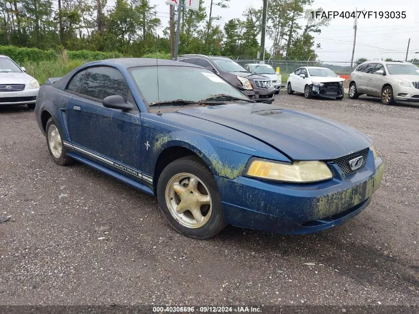 2000 Ford Mustang VIN: 1FAFP4047YF193035 Lot: 40306696