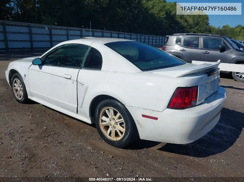 2000 Ford Mustang VIN: 1FAFP4047YF160486 Lot: 40348317