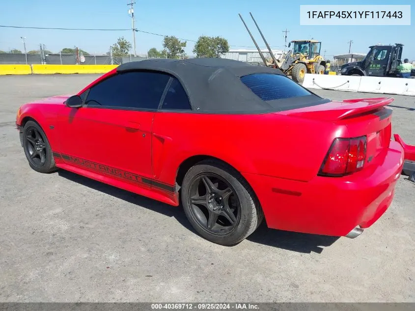 2000 Ford Mustang Gt VIN: 1FAFP45X1YF117443 Lot: 40369712