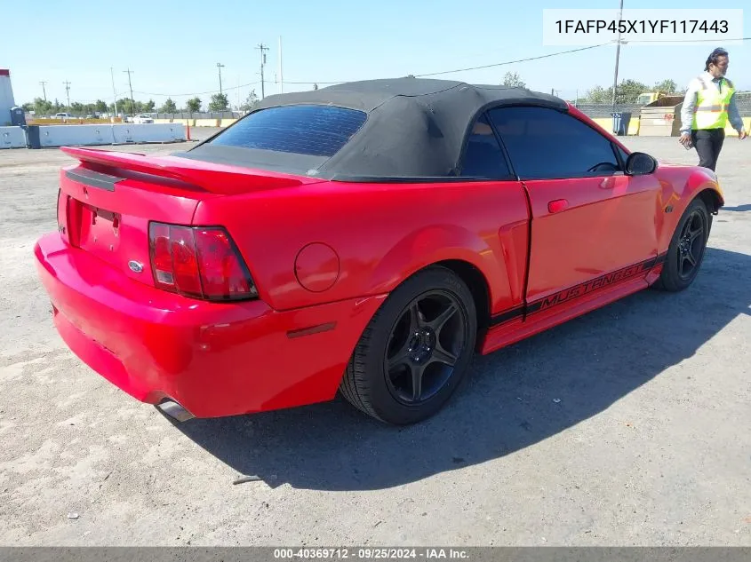 2000 Ford Mustang Gt VIN: 1FAFP45X1YF117443 Lot: 40369712