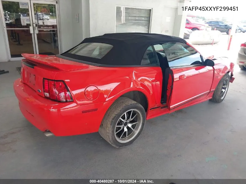 2000 Ford Mustang Gt VIN: 1FAFP45XXYF299451 Lot: 40480287