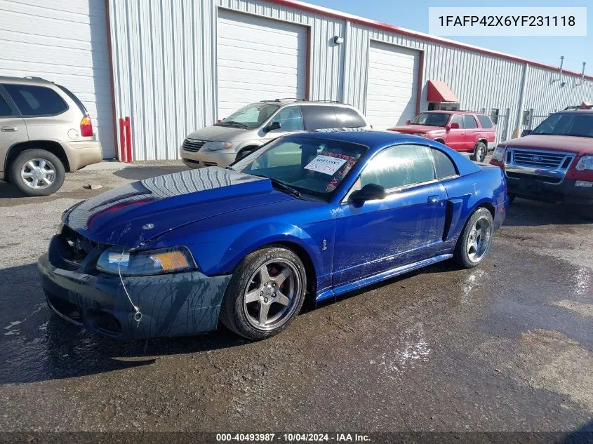 2000 Ford Mustang Gt VIN: 1FAFP42X6YF231118 Lot: 40493987