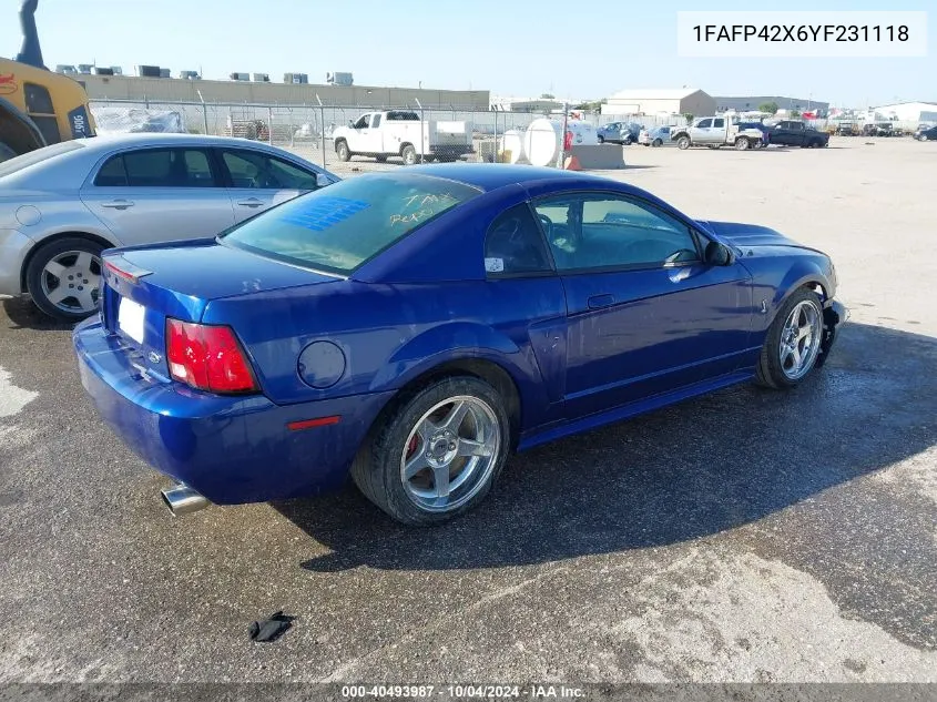 2000 Ford Mustang Gt VIN: 1FAFP42X6YF231118 Lot: 40493987