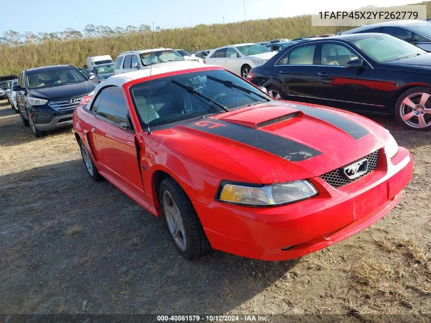 2000 Ford Mustang Gt VIN: 1FAFP45X2YF262779 Lot: 40561579