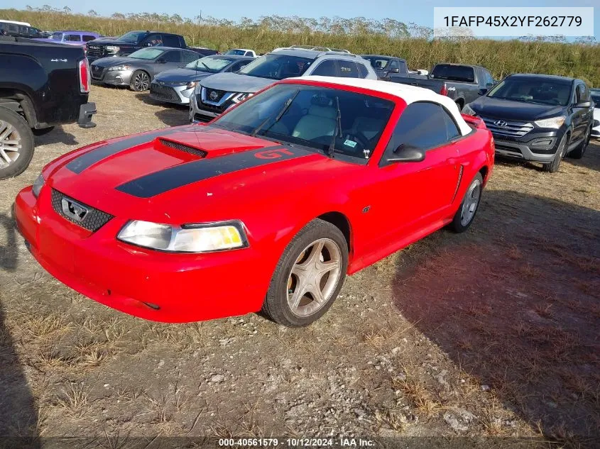 2000 Ford Mustang Gt VIN: 1FAFP45X2YF262779 Lot: 40561579