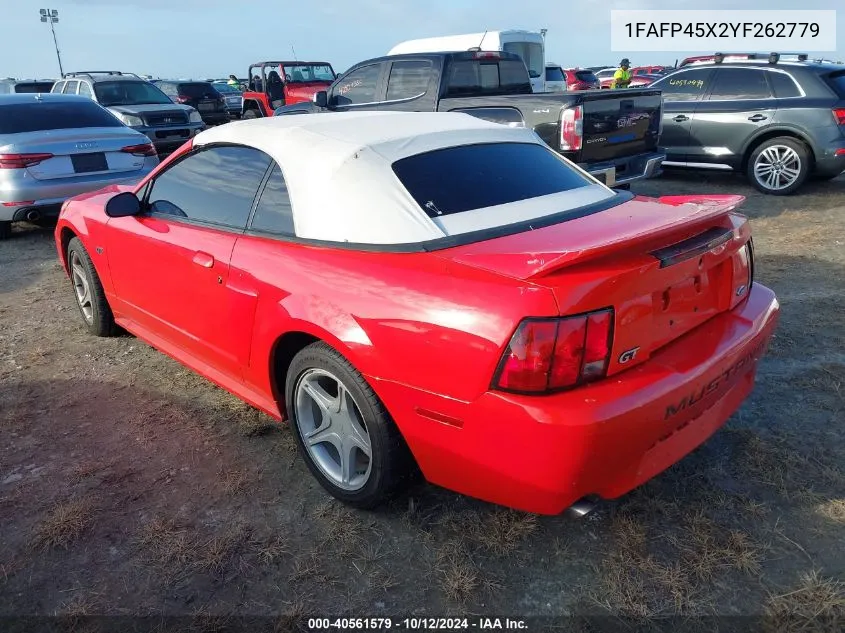 2000 Ford Mustang Gt VIN: 1FAFP45X2YF262779 Lot: 40561579