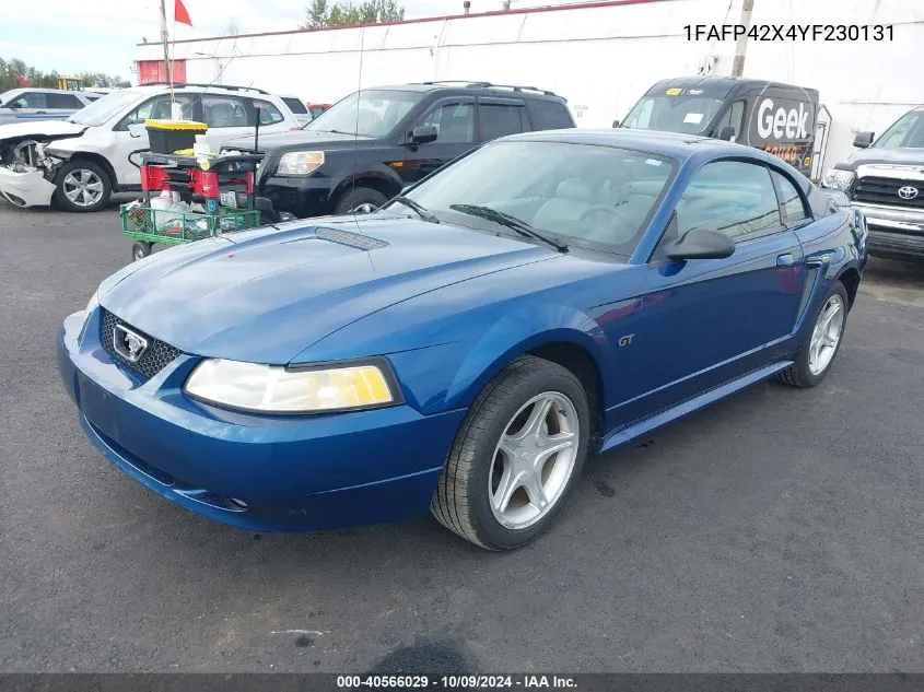 2000 Ford Mustang Gt VIN: 1FAFP42X4YF230131 Lot: 40566029