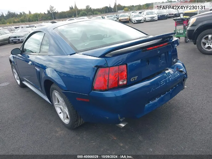 2000 Ford Mustang Gt VIN: 1FAFP42X4YF230131 Lot: 40566029