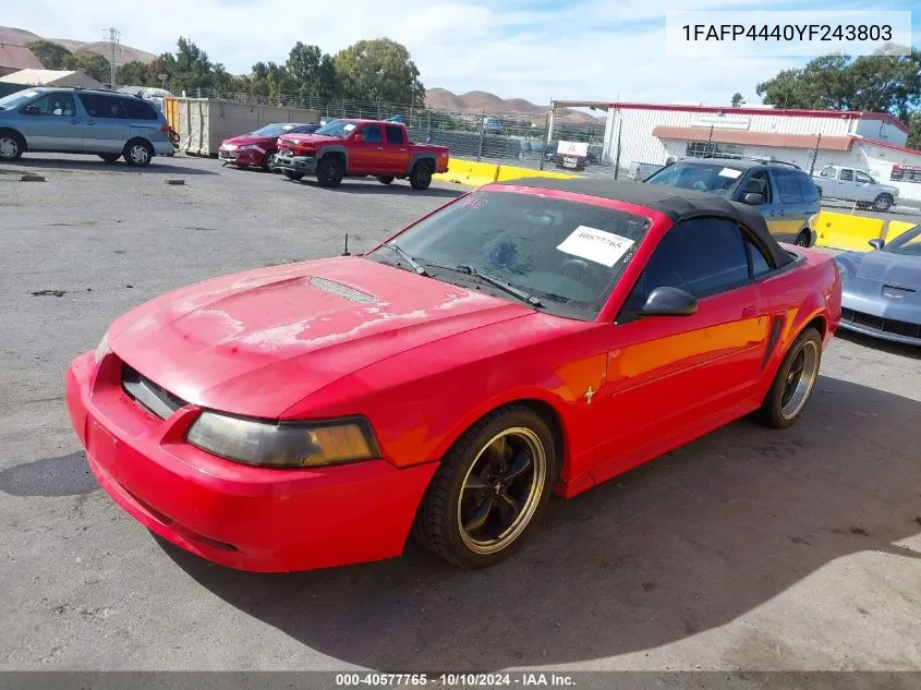 2000 Ford Mustang VIN: 1FAFP4440YF243803 Lot: 40577765