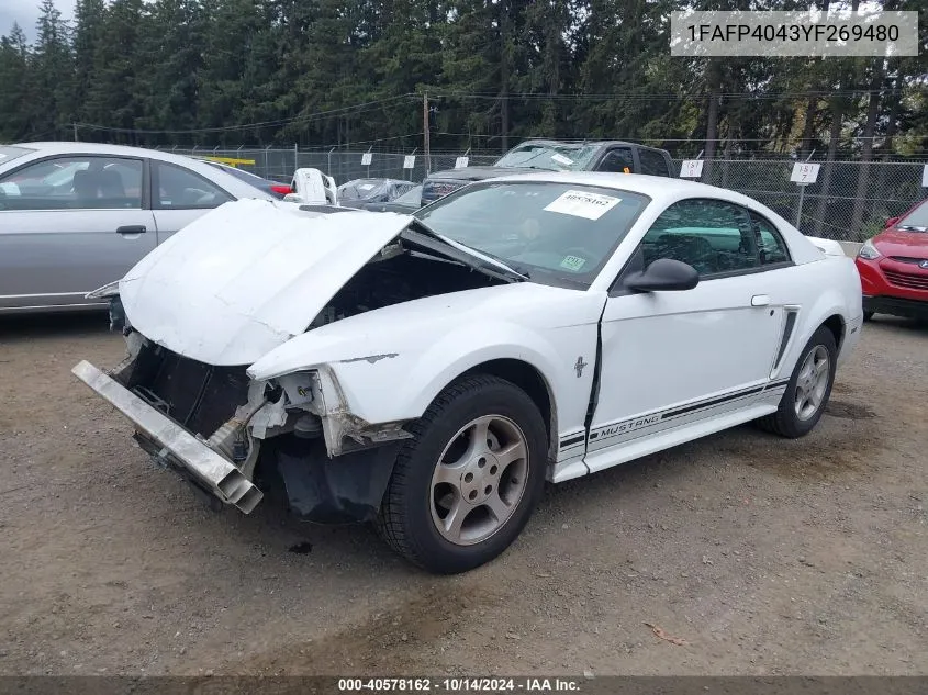 2000 Ford Mustang VIN: 1FAFP4043YF269480 Lot: 40578162