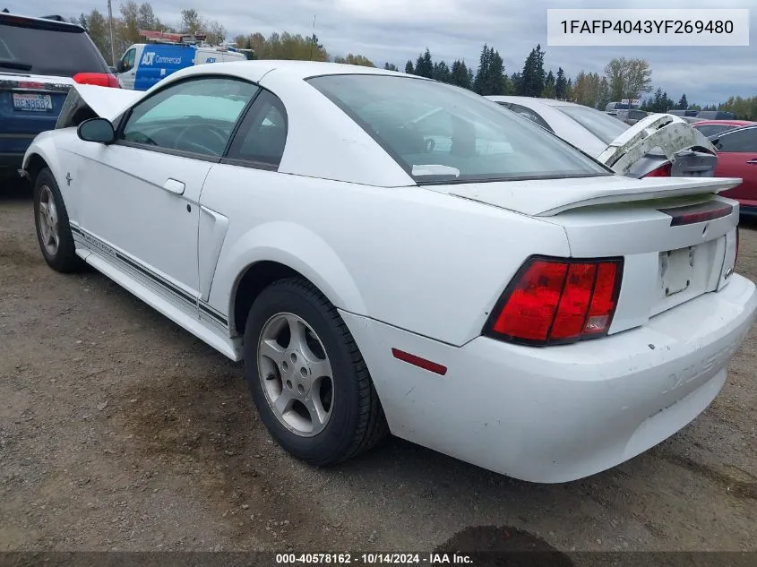 2000 Ford Mustang VIN: 1FAFP4043YF269480 Lot: 40578162