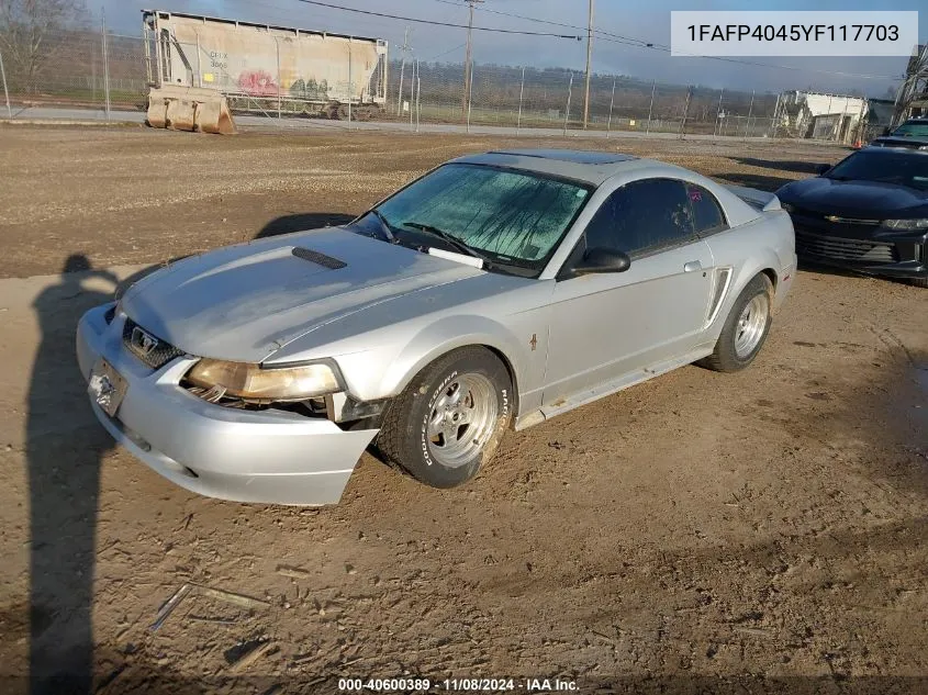 2000 Ford Mustang VIN: 1FAFP4045YF117703 Lot: 40600389