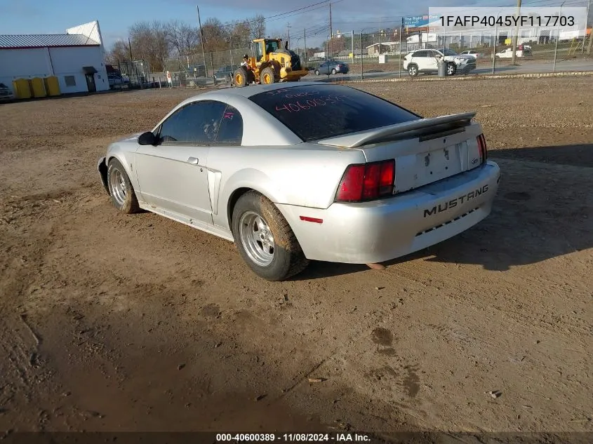 2000 Ford Mustang VIN: 1FAFP4045YF117703 Lot: 40600389