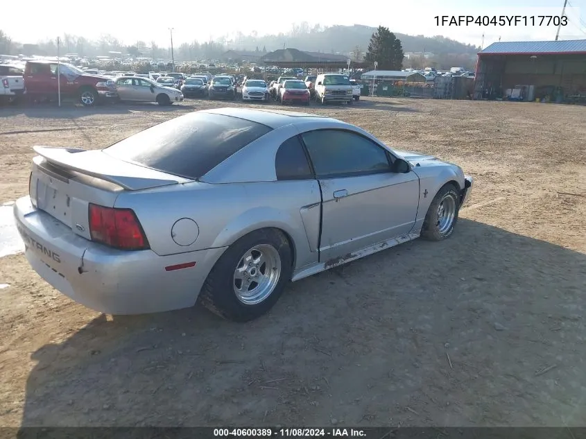 2000 Ford Mustang VIN: 1FAFP4045YF117703 Lot: 40600389