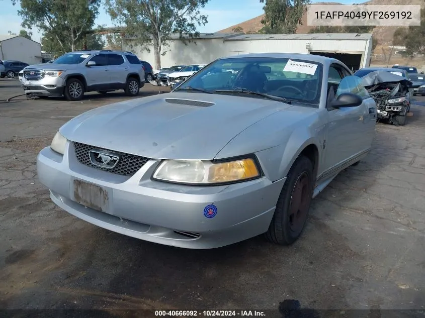 2000 Ford Mustang VIN: 1FAFP4049YF269192 Lot: 40666092