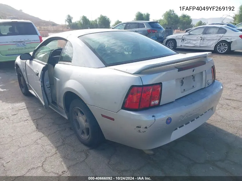 2000 Ford Mustang VIN: 1FAFP4049YF269192 Lot: 40666092