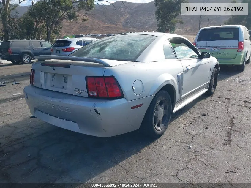 2000 Ford Mustang VIN: 1FAFP4049YF269192 Lot: 40666092