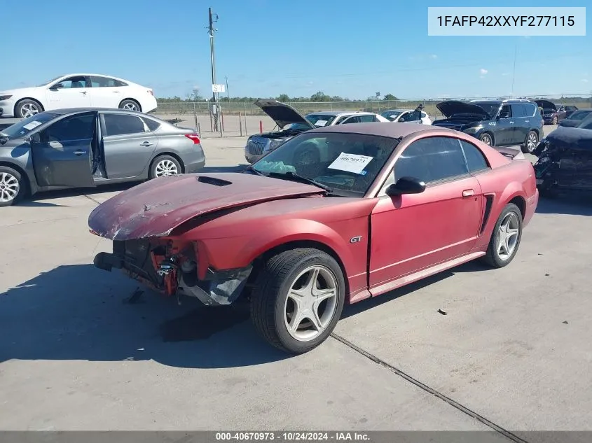 2000 Ford Mustang Gt VIN: 1FAFP42XXYF277115 Lot: 40670973