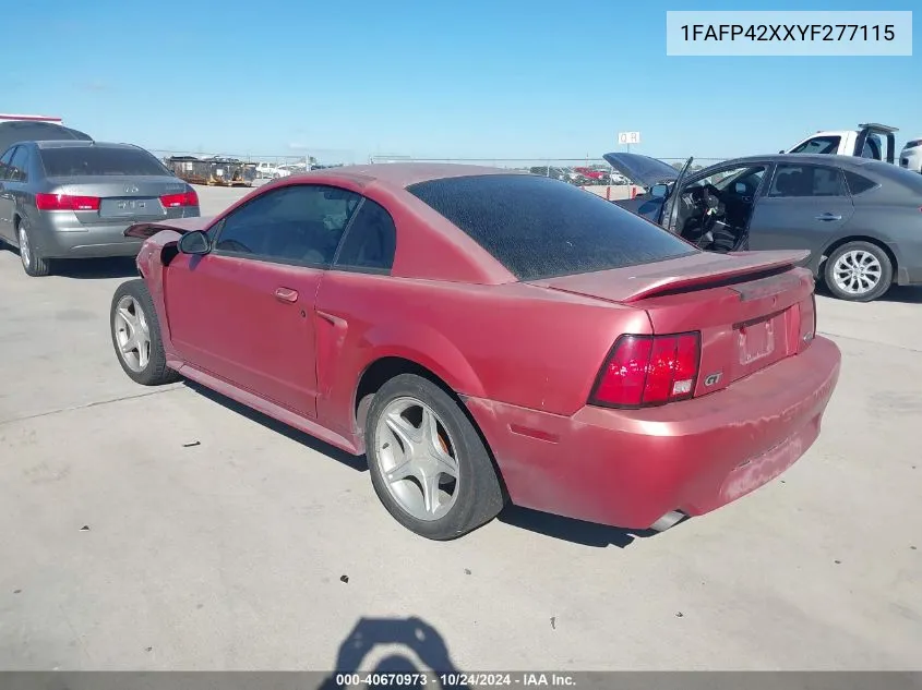 2000 Ford Mustang Gt VIN: 1FAFP42XXYF277115 Lot: 40670973