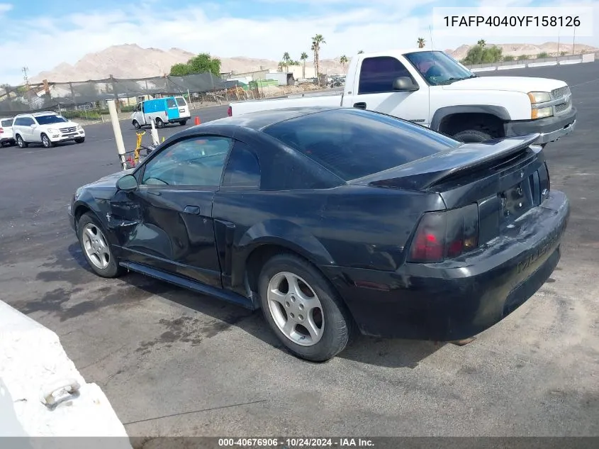 2000 Ford Mustang VIN: 1FAFP4040YF158126 Lot: 40676906