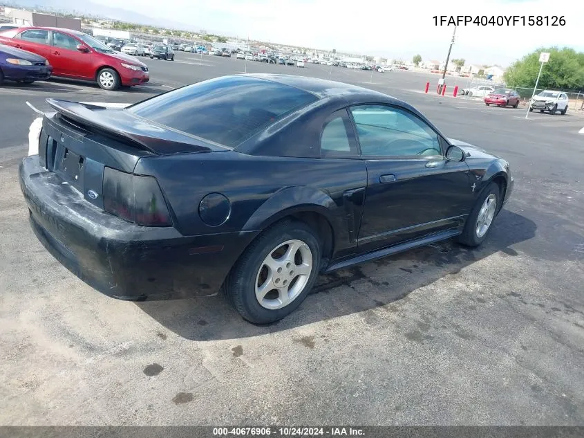 2000 Ford Mustang VIN: 1FAFP4040YF158126 Lot: 40676906