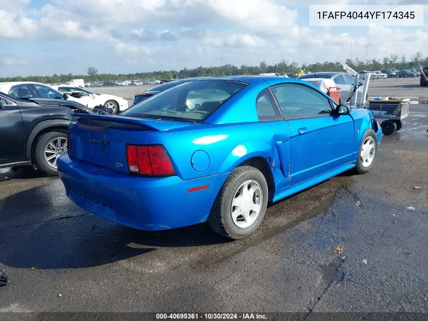 2000 Ford Mustang VIN: 1FAFP4044YF174345 Lot: 40695361