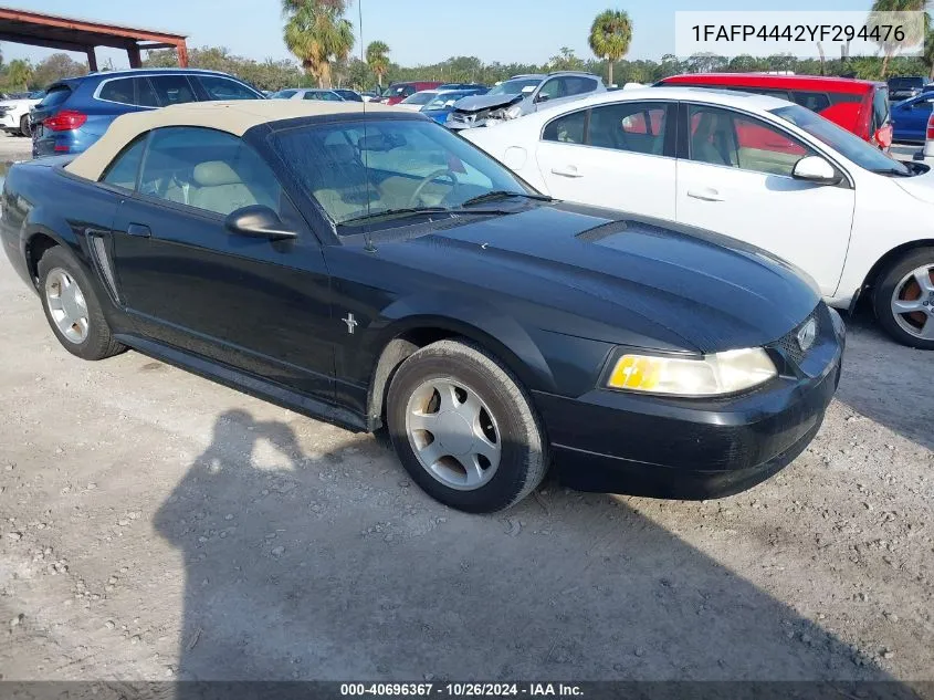 2000 Ford Mustang VIN: 1FAFP4442YF294476 Lot: 40696367