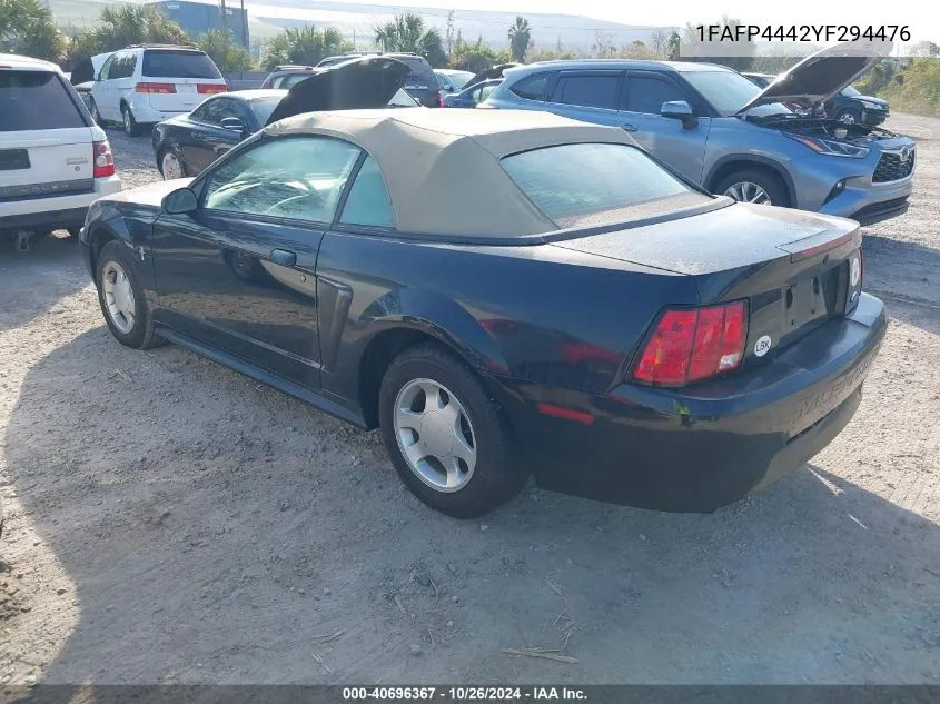 2000 Ford Mustang VIN: 1FAFP4442YF294476 Lot: 40696367