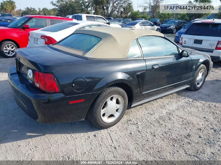 2000 Ford Mustang VIN: 1FAFP4442YF294476 Lot: 40696367